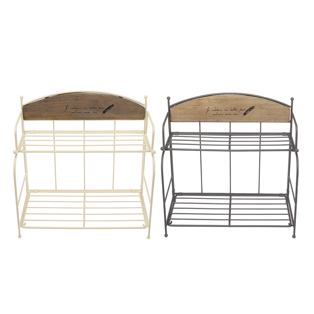 Brown , White 2-layers Metal Iron Storage Rack Decorative Storage Shelf Image 1