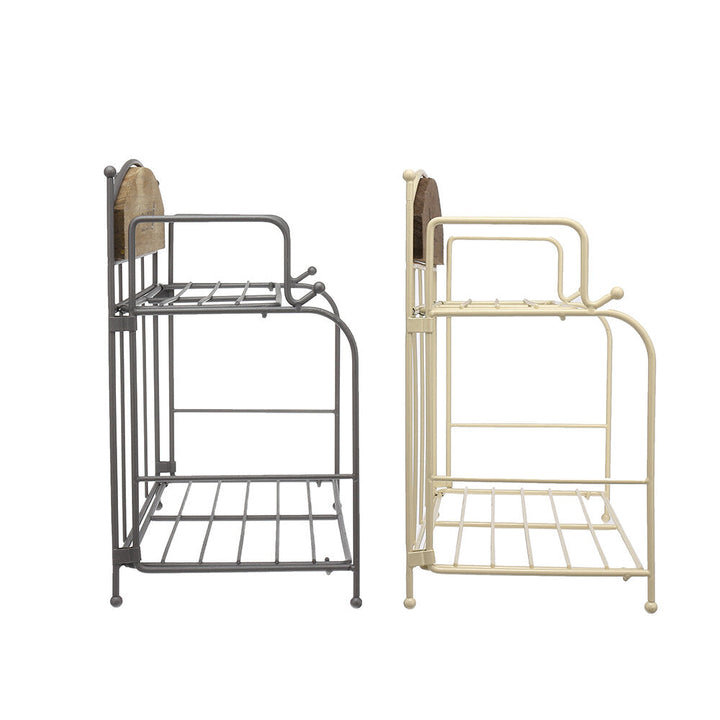 Brown , White 2-layers Metal Iron Storage Rack Decorative Storage Shelf Image 2