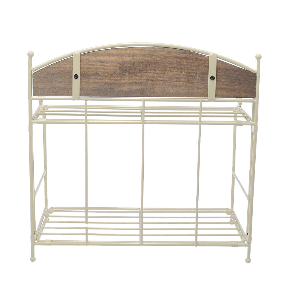 Brown , White 2-layers Metal Iron Storage Rack Decorative Storage Shelf Image 4