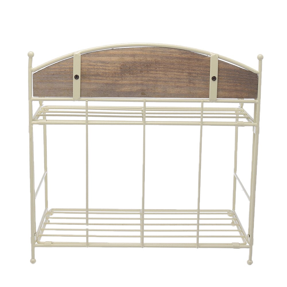 Brown , White 2-layers Metal Iron Storage Rack Decorative Storage Shelf Image 1