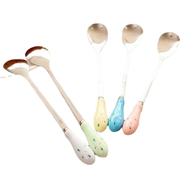 Ceramic Handle Floral Coffee Spoon Stainless Steel Small Milk Spoon Tableware Image 2