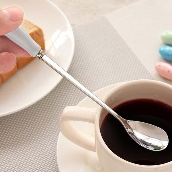 Ceramic Handle Floral Coffee Spoon Stainless Steel Small Milk Spoon Tableware Image 3