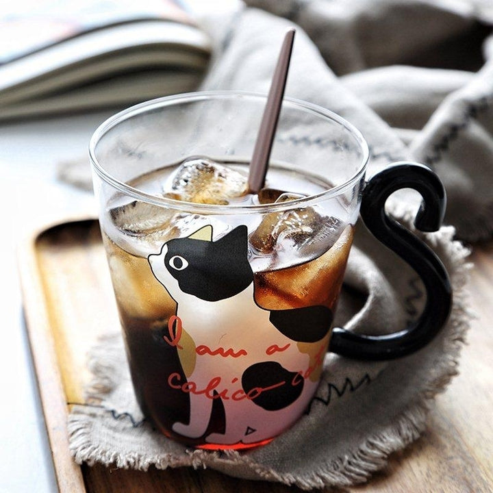 Cat Glass Cartoon Childrens Cup Creative Handle Coffee Cup Single-layer Transparent Juice Drink Cup Image 4