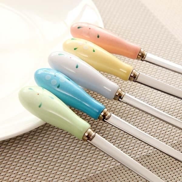 Ceramic Handle Floral Coffee Spoon Stainless Steel Small Milk Spoon Tableware Image 5