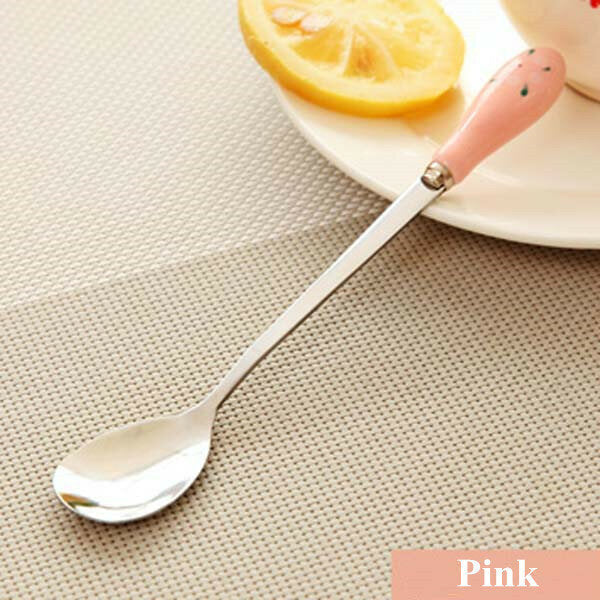 Ceramic Handle Floral Coffee Spoon Stainless Steel Small Milk Spoon Tableware Image 7