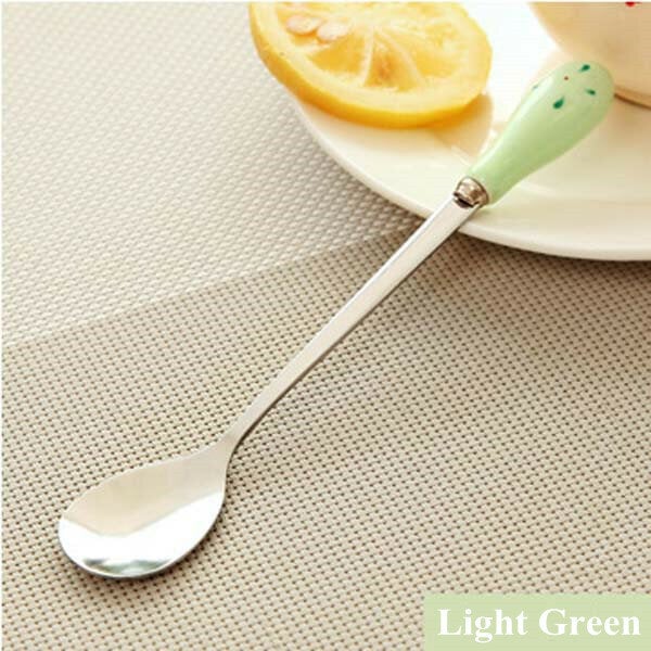 Ceramic Handle Floral Coffee Spoon Stainless Steel Small Milk Spoon Tableware Image 1