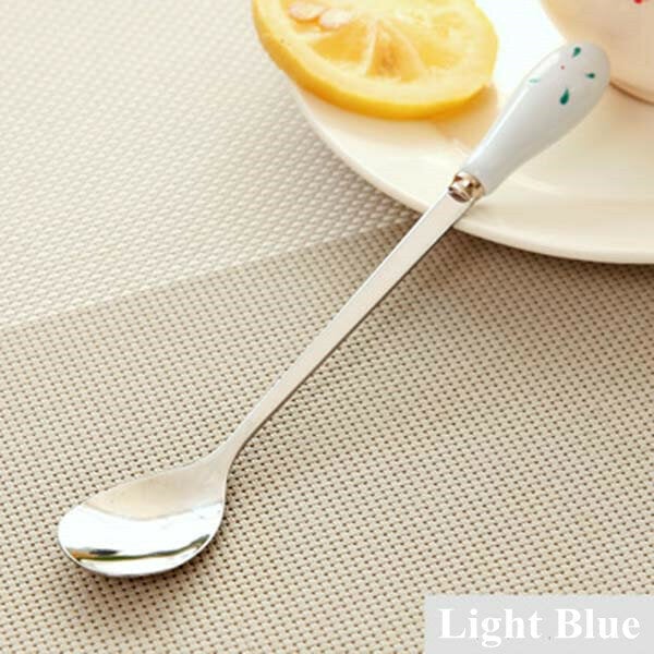 Ceramic Handle Floral Coffee Spoon Stainless Steel Small Milk Spoon Tableware Image 1