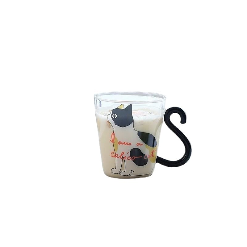 Cat Glass Cartoon Childrens Cup Creative Handle Coffee Cup Single-layer Transparent Juice Drink Cup Image 1