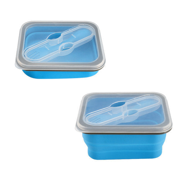 Collapsible Silicone Lunch Box BPA Free Foldable Bento Food Container With Tableware Image 1