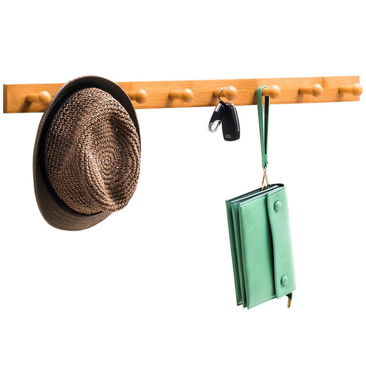 Coat Hanger Wall Mounted Rack Rail Hook Bamboo Wooden Shelf Clothes Hat Towel Holder Image 1