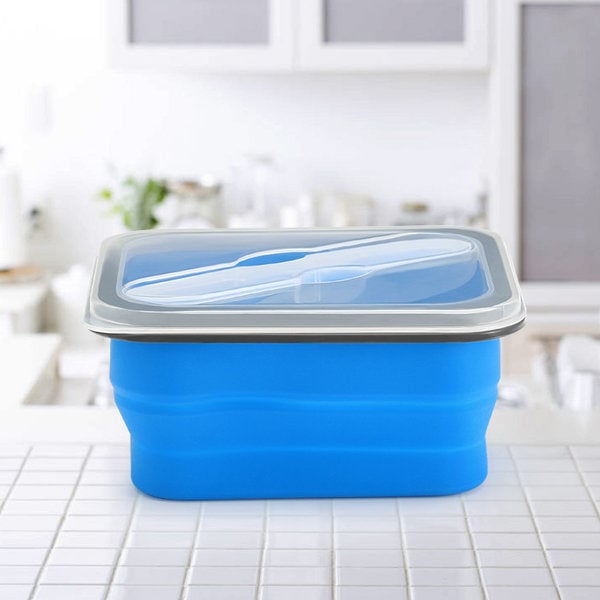 Collapsible Silicone Lunch Box BPA Free Foldable Bento Food Container With Tableware Image 9