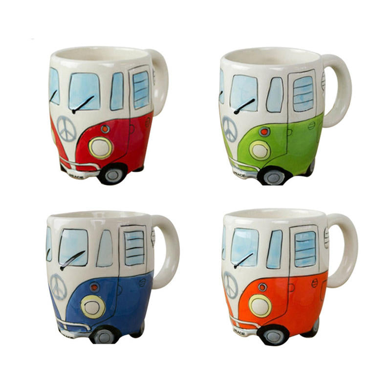 Cartoon Double Bus Mug Funny Hand Painting Retro Ceramic Cup Coffee Milk Tea Cup Drinkware Image 1