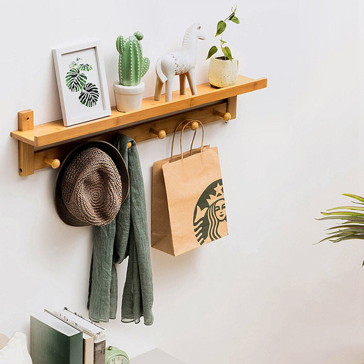 Coat Hanger Wall Mounted Rack Rail Hook Bamboo Wooden Shelf Clothes Hat Towel Holder Image 6