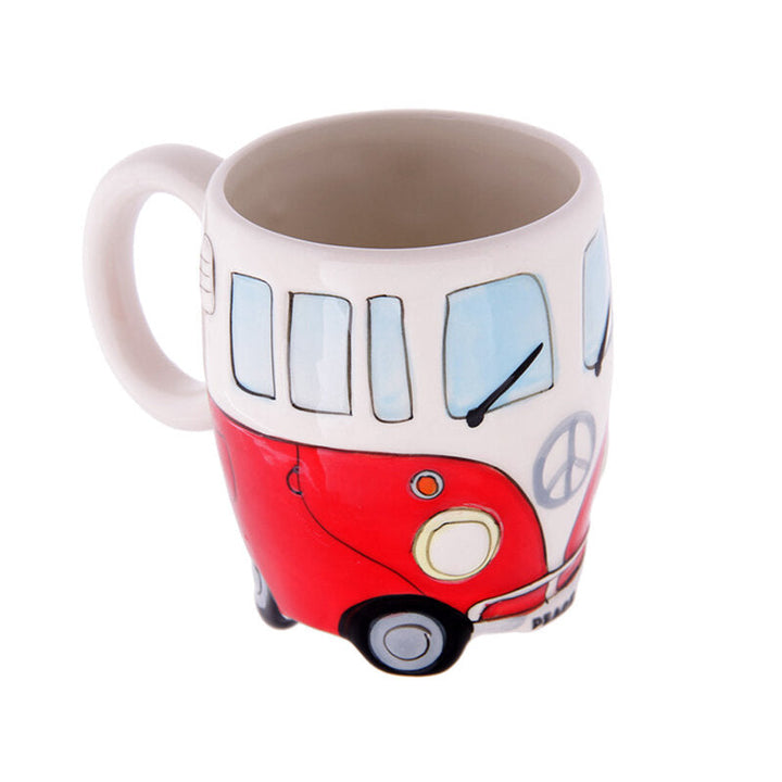 Cartoon Double Bus Mug Funny Hand Painting Retro Ceramic Cup Coffee Milk Tea Cup Drinkware Image 4