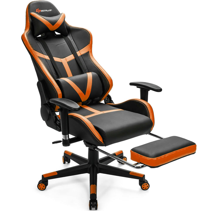 Massage Gaming Chair Reclining Racing Chair with Lumbar Support andFootrest Orange Image 1