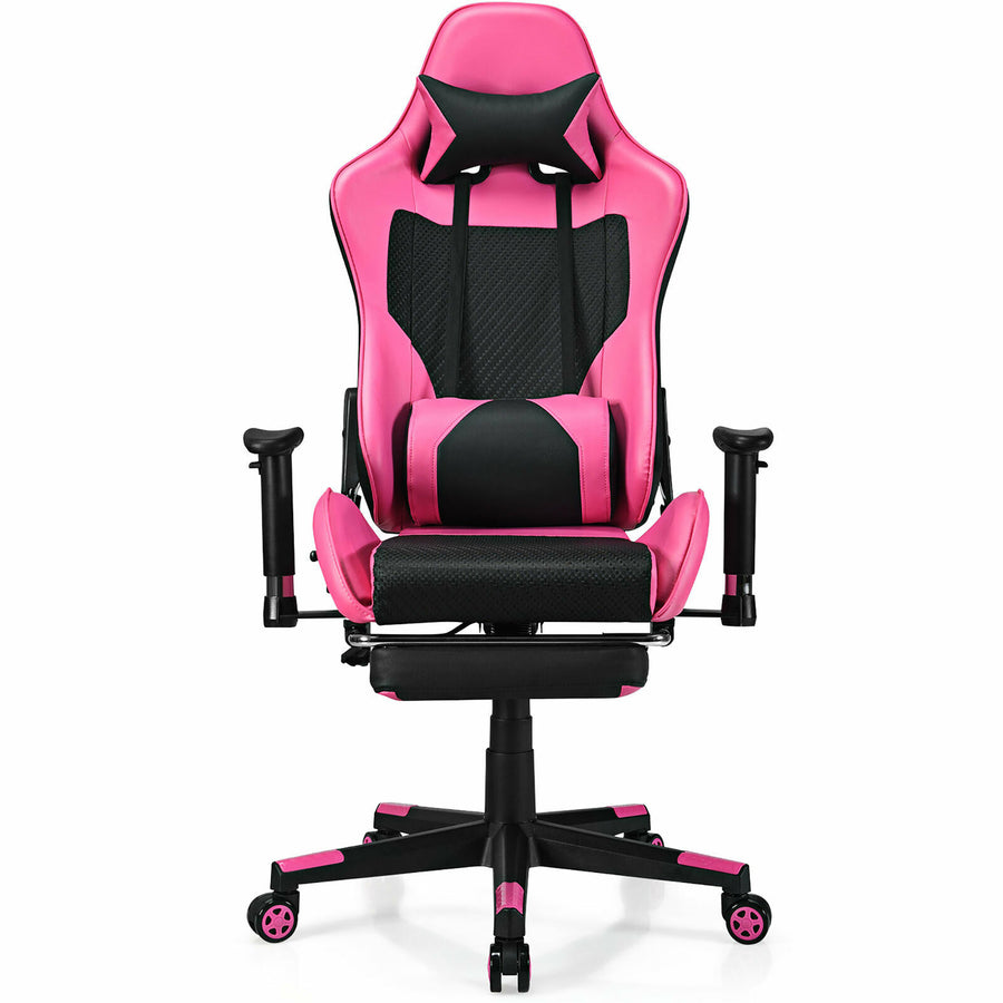 Massage Gaming Chair Reclining Racing Office Computer Chair with Footrest Pink Image 1