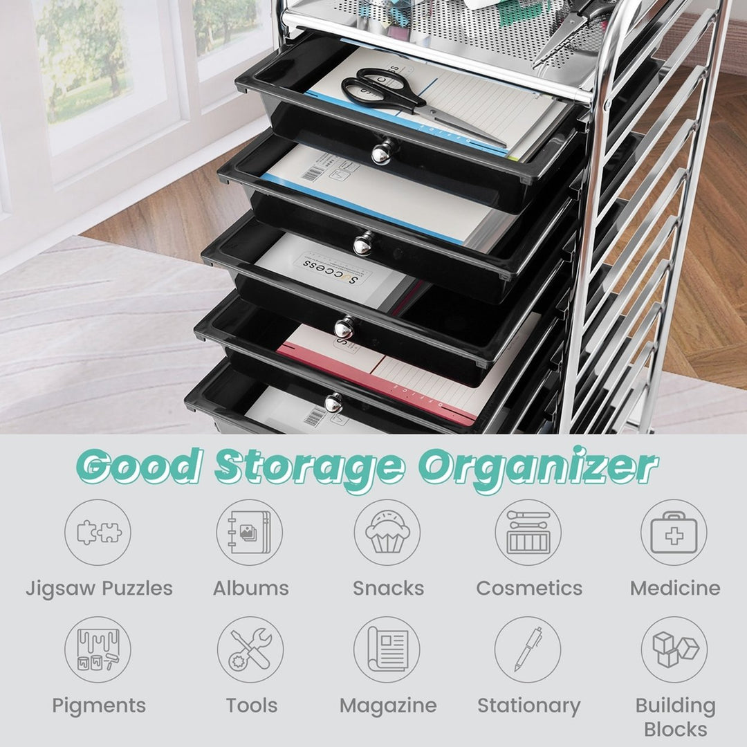 10 Drawer Rolling Storage Cart Scrapbook Paper Office School Organizer Black Image 6