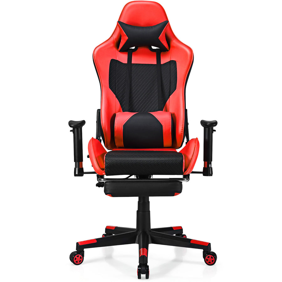 Massage Gaming Chair Reclining Racing Office Computer Chair with Footrest Red Image 1