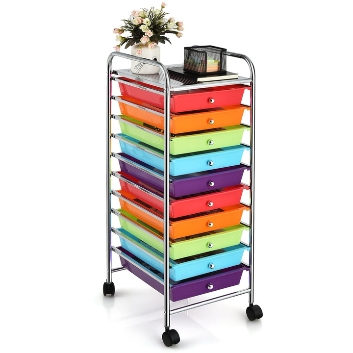 10 Drawer Rolling Storage Cart Scrapbook Office School Organizer Multicolor Image 1