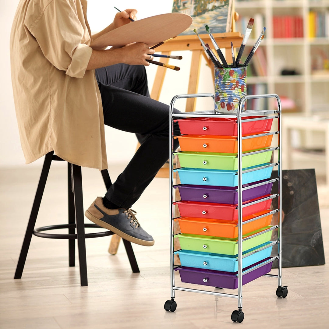 10 Drawer Rolling Storage Cart Scrapbook Office School Organizer Multicolor Image 10