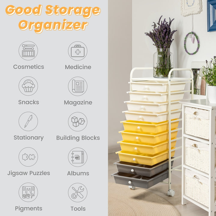 10 Drawer Rolling Storage Cart Scrapbook Paper Office School Organizer Image 7