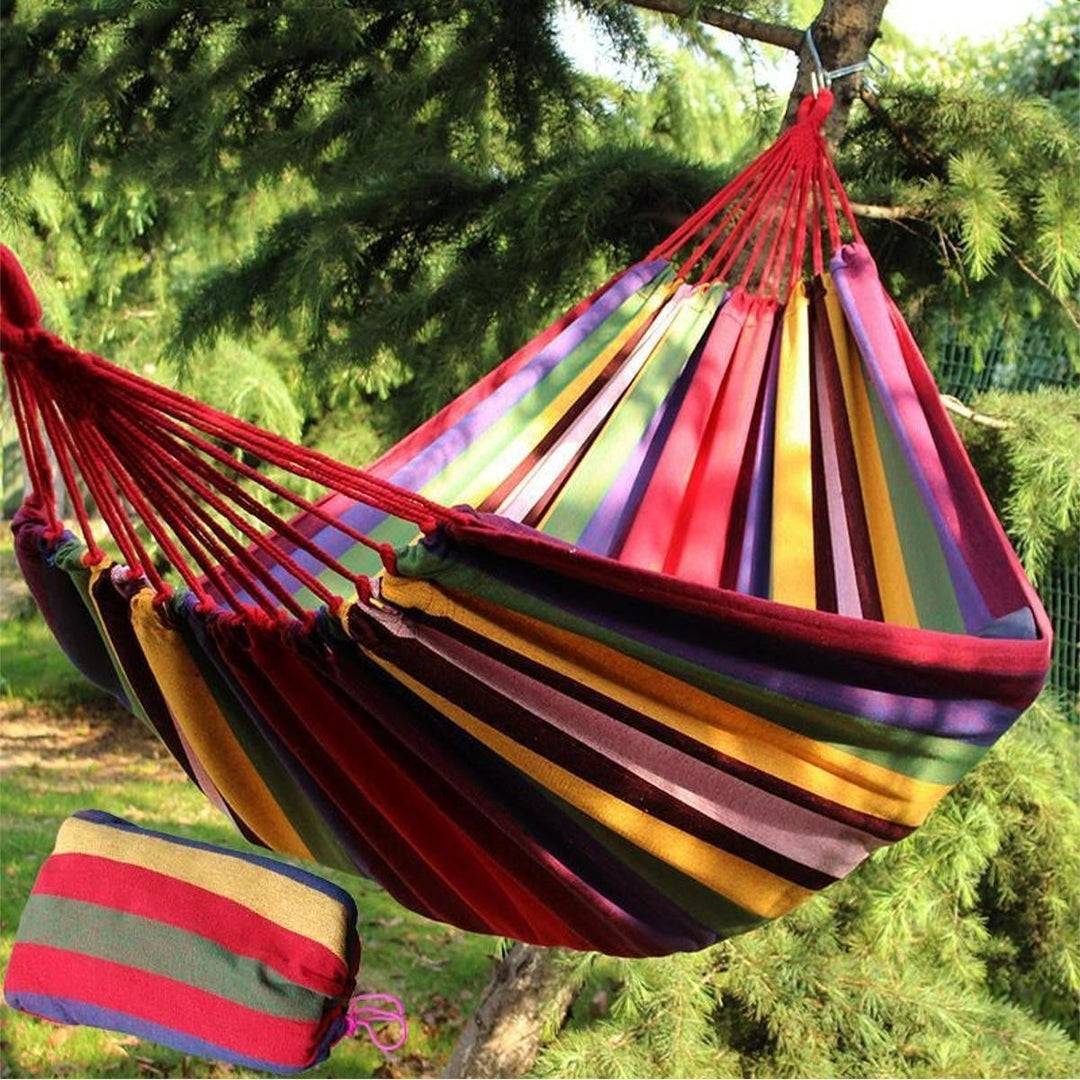 Double Large Swing Hammock Canvas Camping Hang Bed Garden Travel Beach Outdoor Chair Image 2