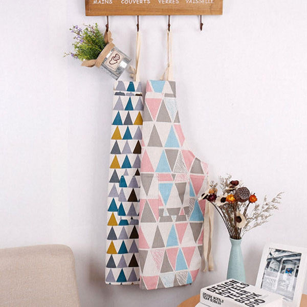 Cotton Sleeveless Apron Triangular Lattice Kitchen Cooking Simple Aprons Cotton Linen Image 2