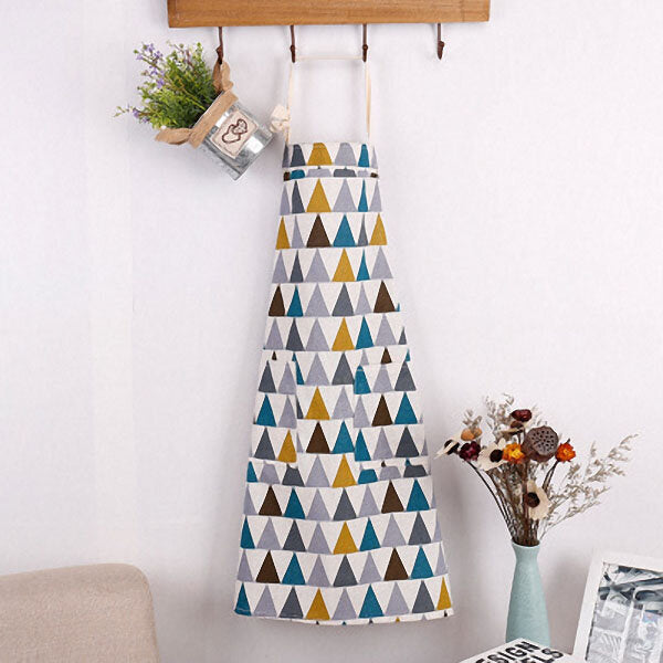 Cotton Sleeveless Apron Triangular Lattice Kitchen Cooking Simple Aprons Cotton Linen Image 3