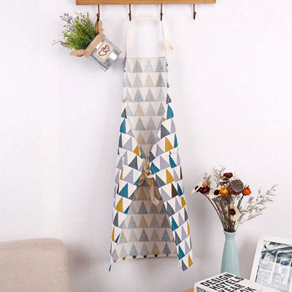 Cotton Sleeveless Apron Triangular Lattice Kitchen Cooking Simple Aprons Cotton Linen Image 4