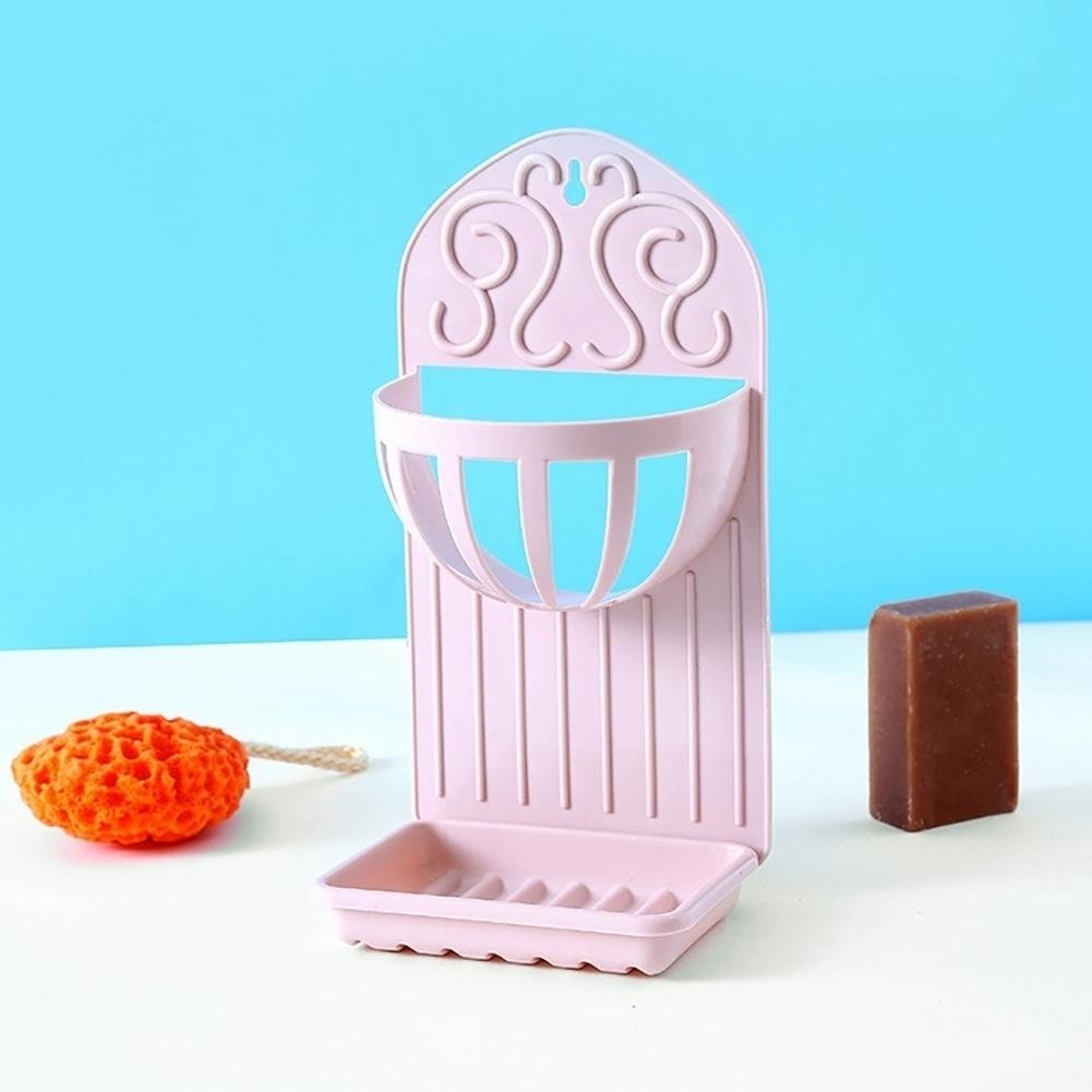 Creative Double Kitchen Bathroom Rack Wall Paste Soap Box Soap Drain Shelf Image 4