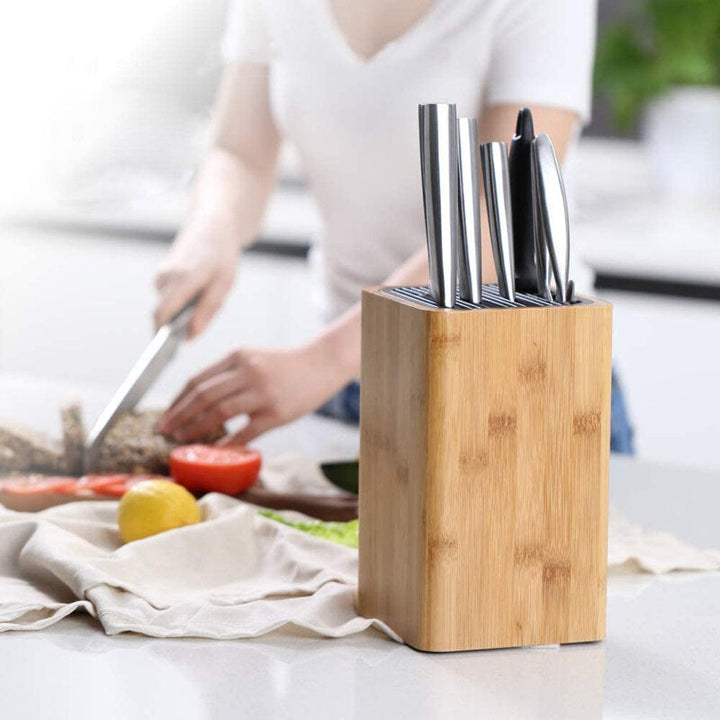 Eco-Friendly Bamboo Kitchen Knife Holder Scissors Sharpening Rod Space Saver Knife Drier Storage Tool with Drain Holes Image 5