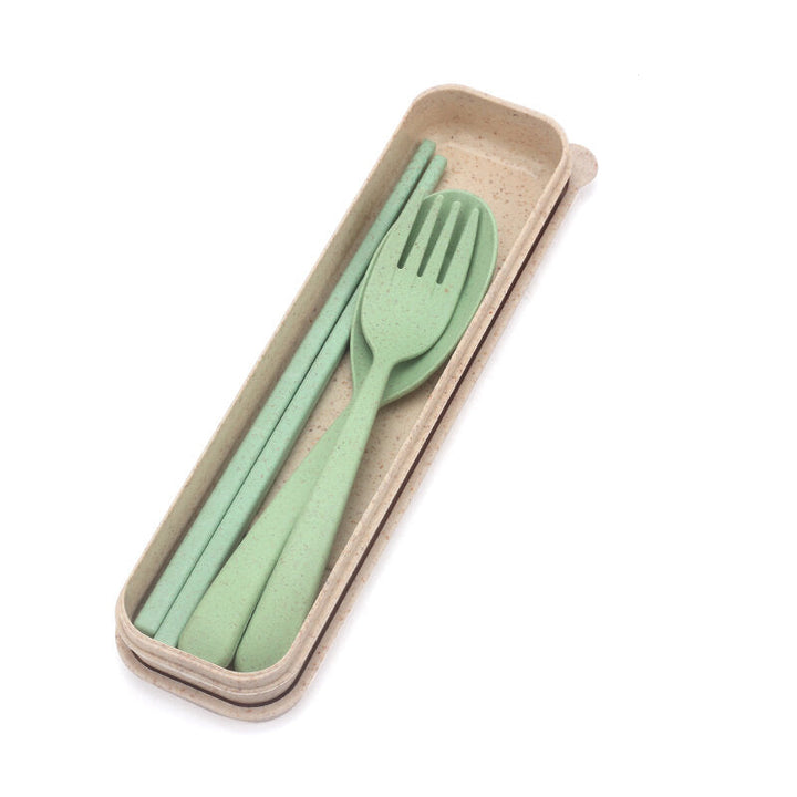 Eco-friendly Portable Chopstick Fork Spoon Three-piece Travel Picnic Wheat Straw Tableware Set with Carrying Box DTTT Image 5