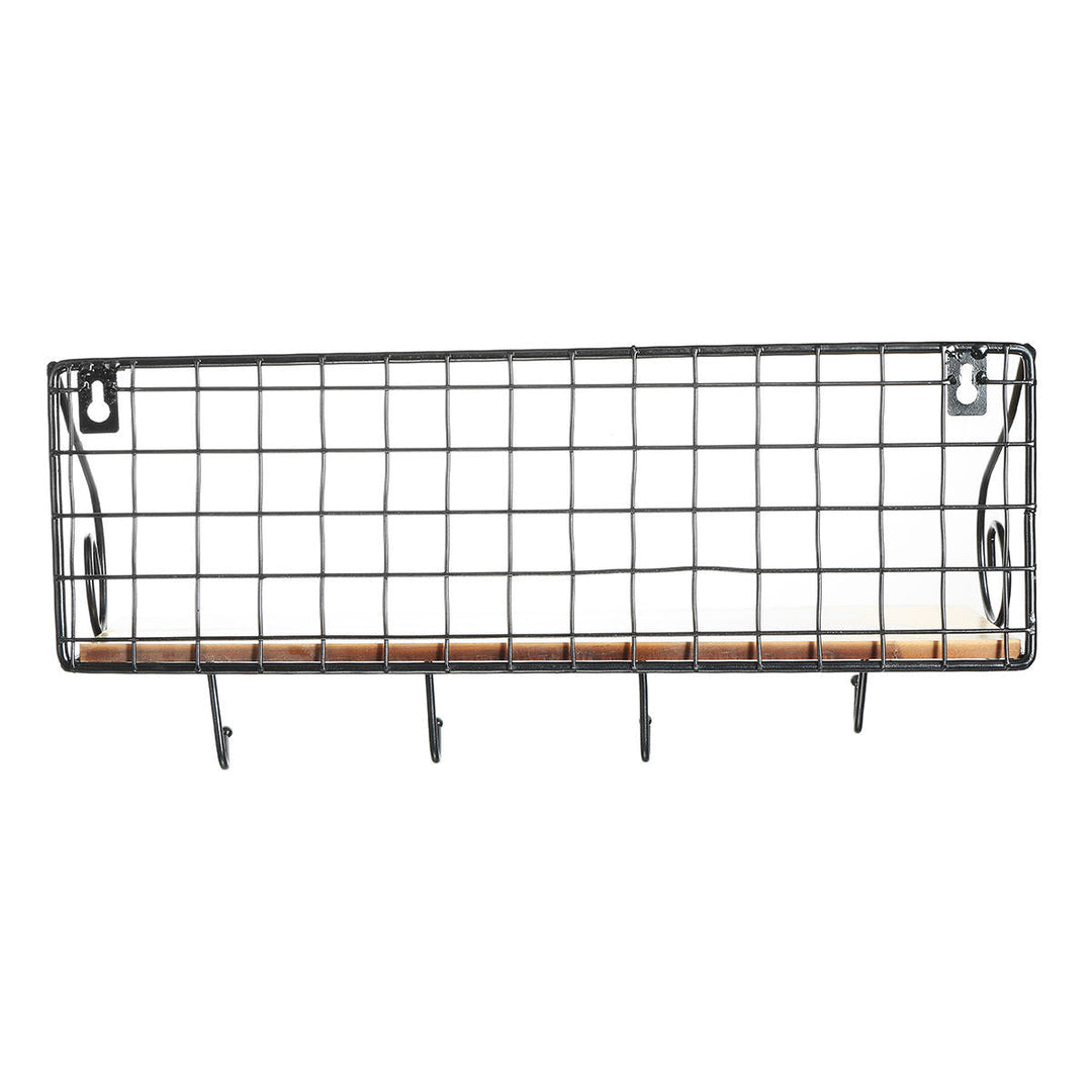 Hanging Wall Mounted Rack Storage Organizer Wood Home Display Storage Baskets w, Iron Hook Image 9