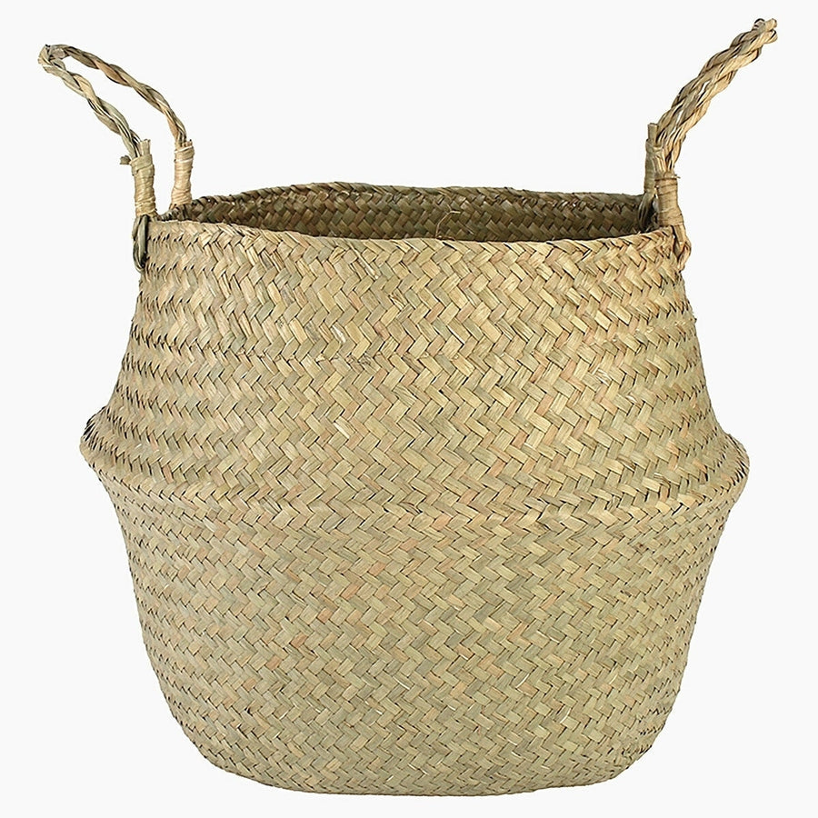 Foldable Flower Basket Seagrass Woven Belly Planter Pot Laundry Storage Skep Box Image 1