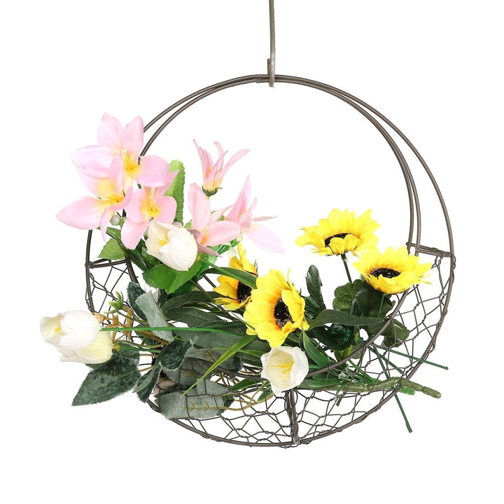 Flower Basket Wrought Iron Wreath Wire Round Succulent Wall Image 1