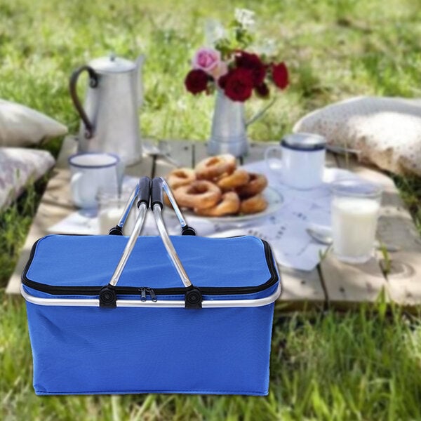 Folding Picnic Basket Portable Insulated Camping Cooler Outdoor BBQ Food Organizer Image 5