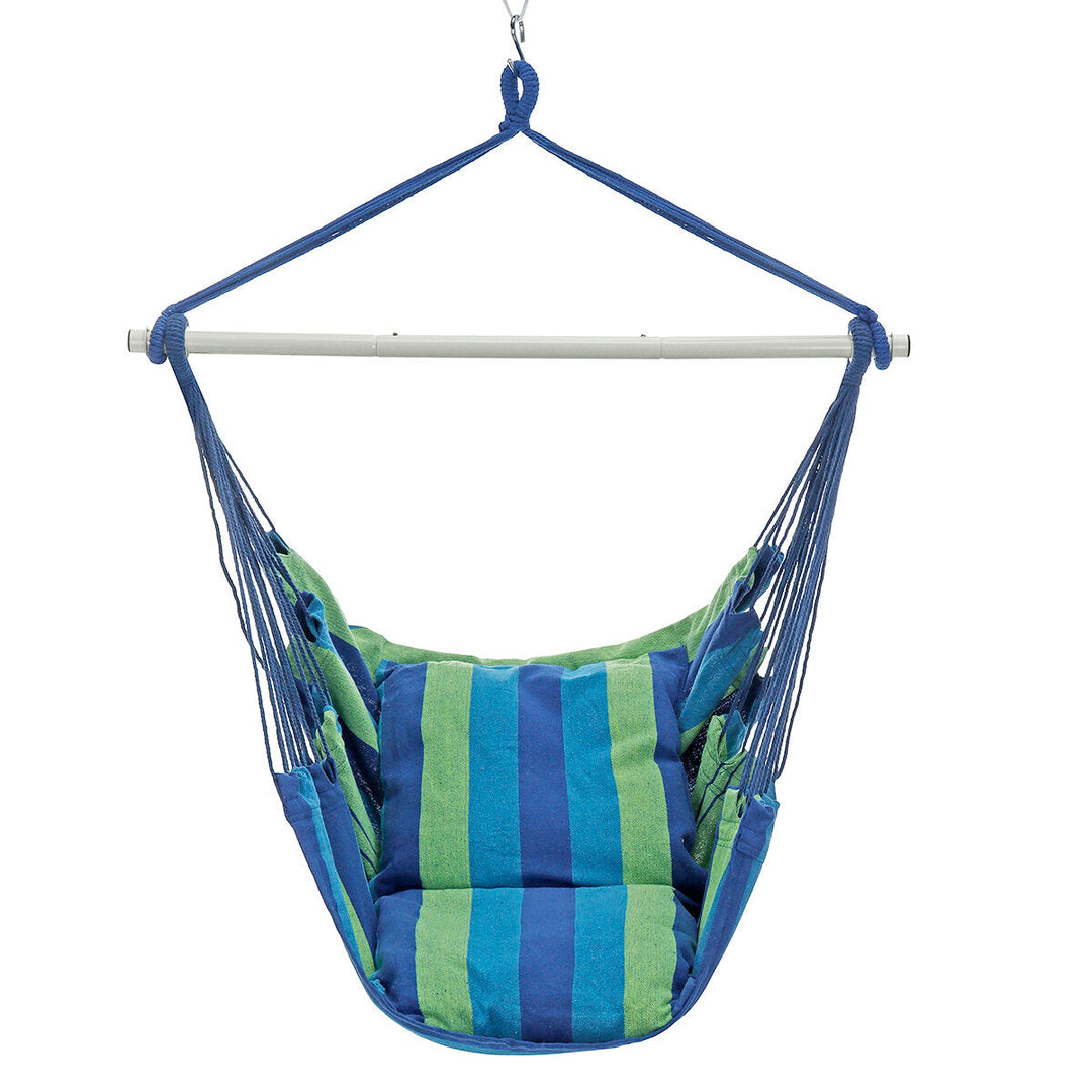 Hammock Chair Hanging Rope Swing Maximum 500 Pounds with 2 Cushions and Anti Slip Rings Image 2