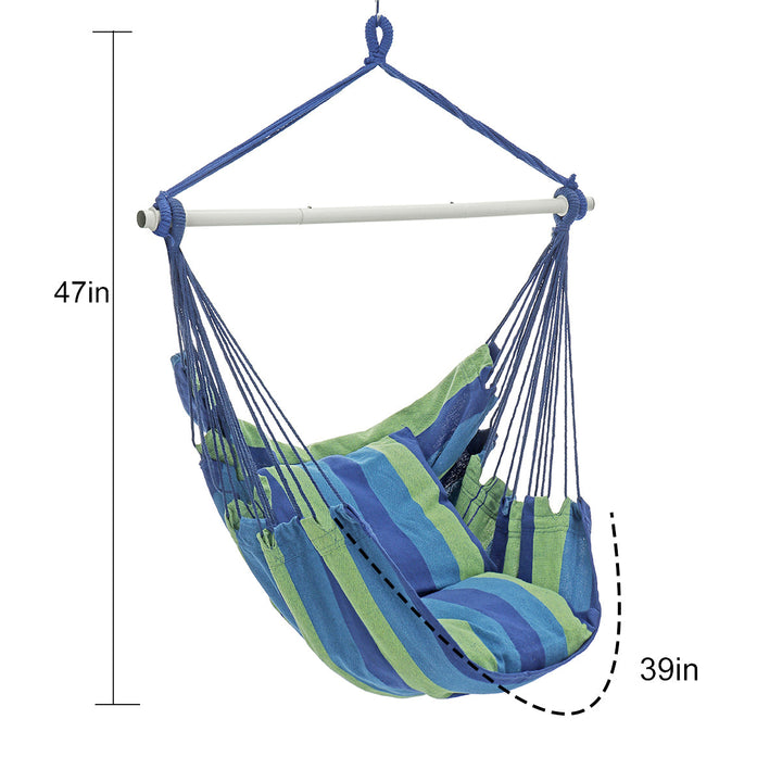 Hammock Chair Hanging Rope Swing Maximum 500 Pounds with 2 Cushions and Anti Slip Rings Image 9