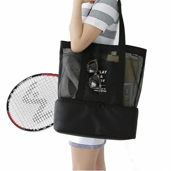 Handheld Lunch Bag Insulated Cooler Picnic Bag Mesh Beach Tote Bag Food Drink Storage DTTT Image 3