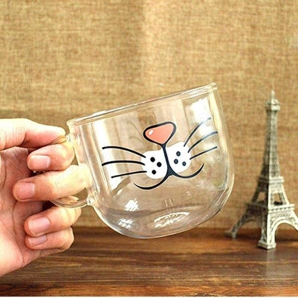 Handmade Cartoon Glass Cup High Temperature Resistant Transparent Water Mug Cat Pig Nose Pattern Glass Mug Image 5