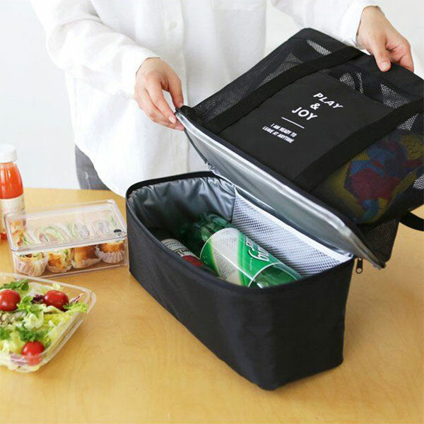 Handheld Lunch Bag Insulated Cooler Picnic Bag Mesh Beach Tote Bag Food Drink Storage DTTT Image 7