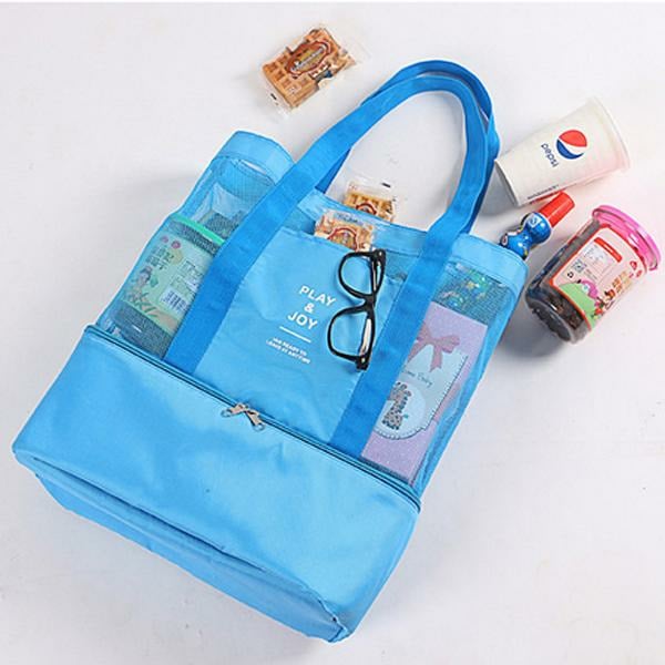 Handheld Lunch Bag Insulated Cooler Picnic Bag Mesh Beach Tote Bag Food Drink Storage DTTT Image 8