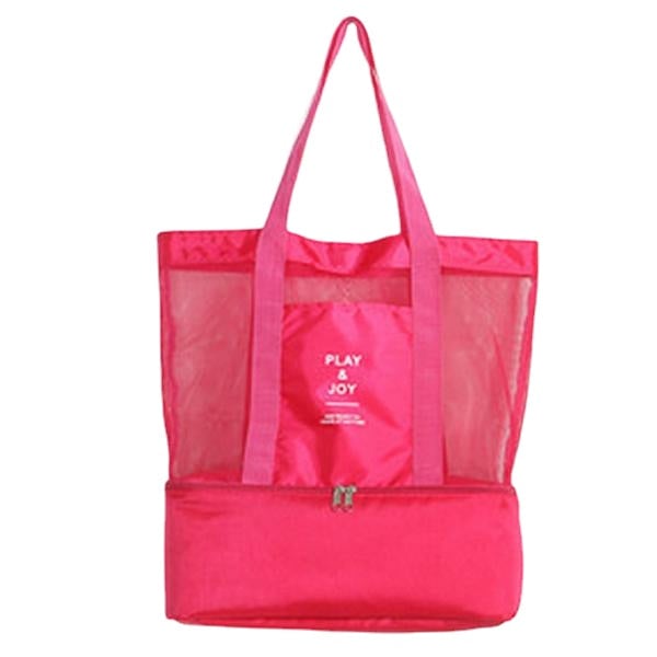 Handheld Lunch Bag Insulated Cooler Picnic Bag Mesh Beach Tote Bag Food Drink Storage DTTT Image 9