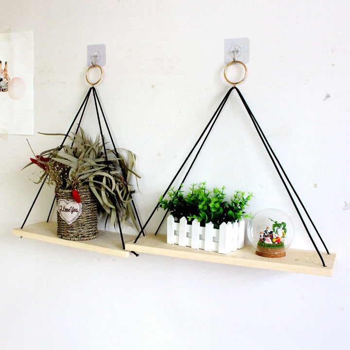 Hanging Shelf Storage Holder Plant Rack Wooden Bedroom Wall Mounted Organizer Image 5