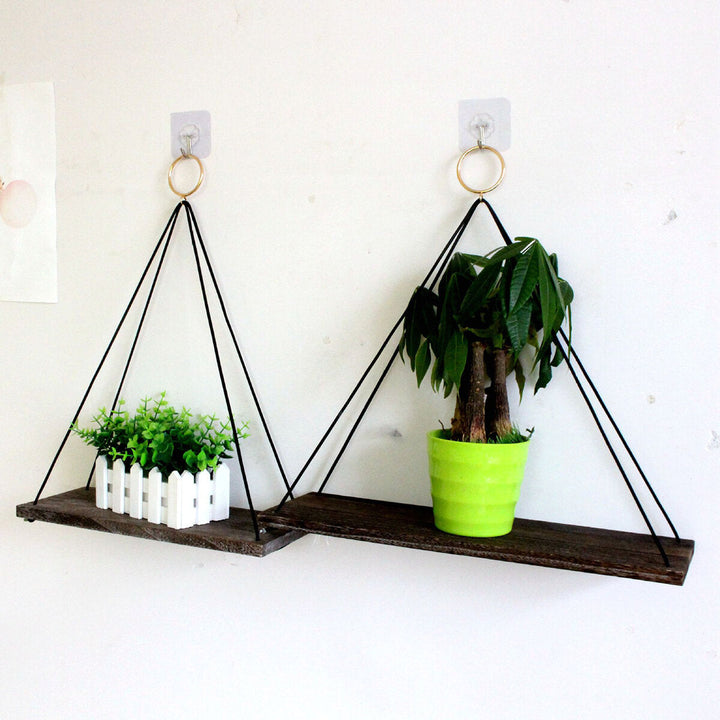 Hanging Shelf Storage Holder Plant Rack Wooden Bedroom Wall Mounted Organizer Image 6