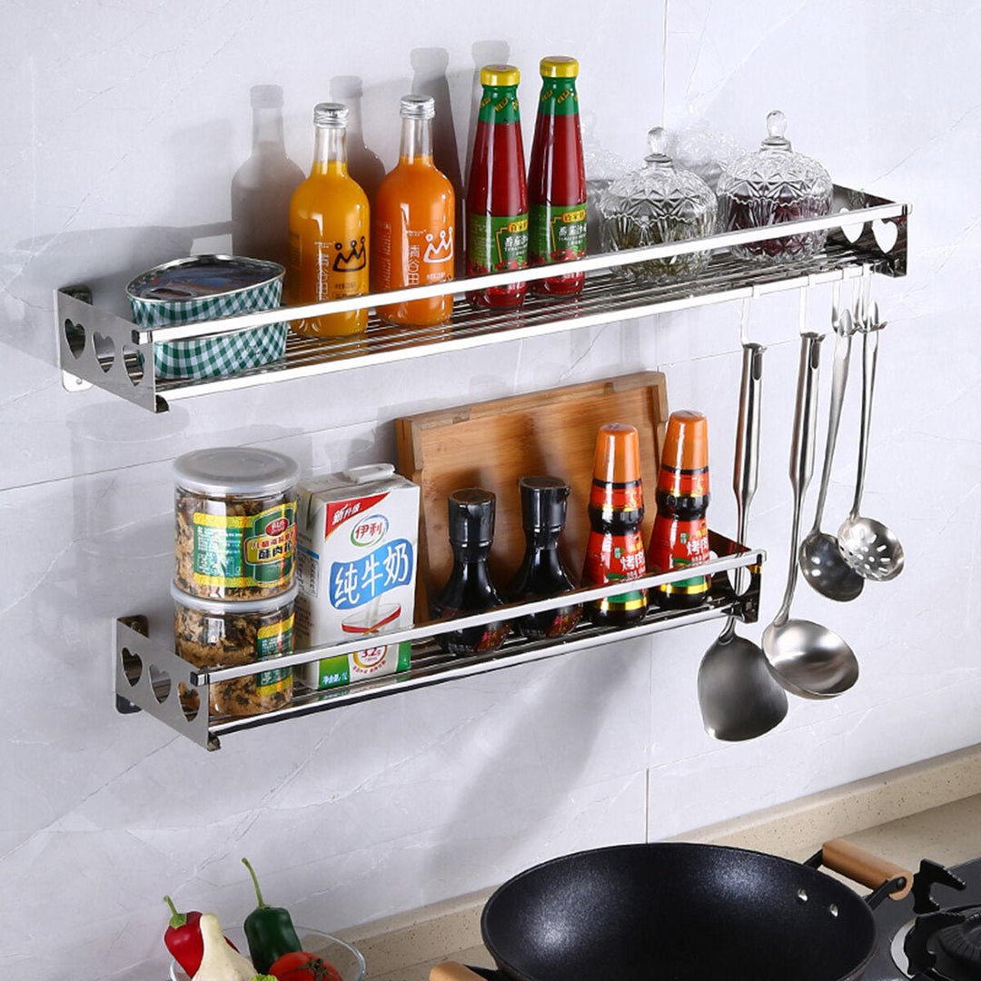 Kitchen Hanging Pot Pan Rack Wall Mount Storage Shelf Saucepan Holder Image 3