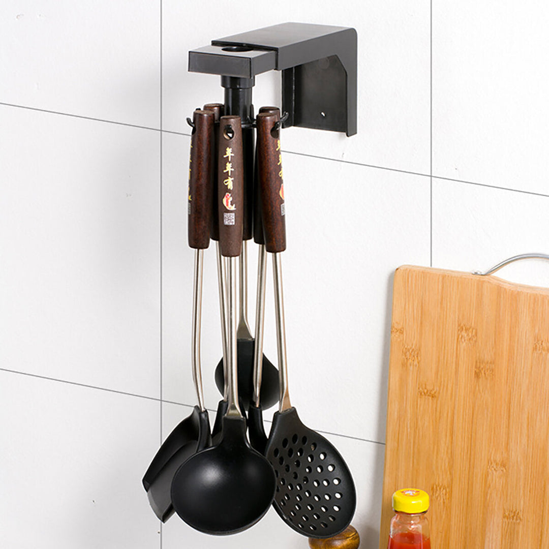 Kitchen Hook Spoon Storage Free Punching Wall Rack Retractable Rotatable Hooks Image 1