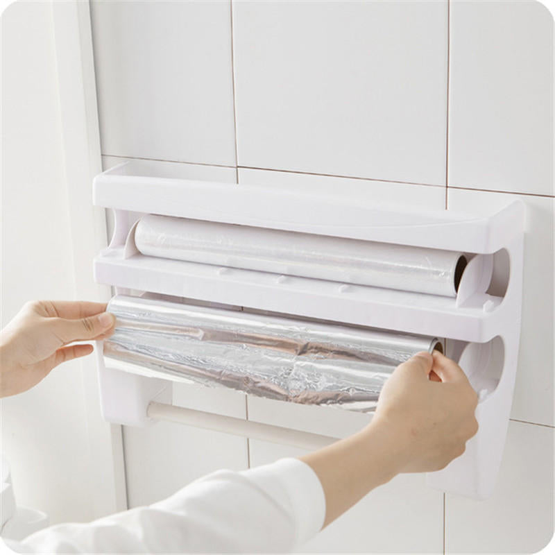 Kitchen Wrap Film Storage Rack with Cutter Aluminum Foil Barbecue Paper Rack Towel Rack Towel Kitchen Storage Rack Image 3