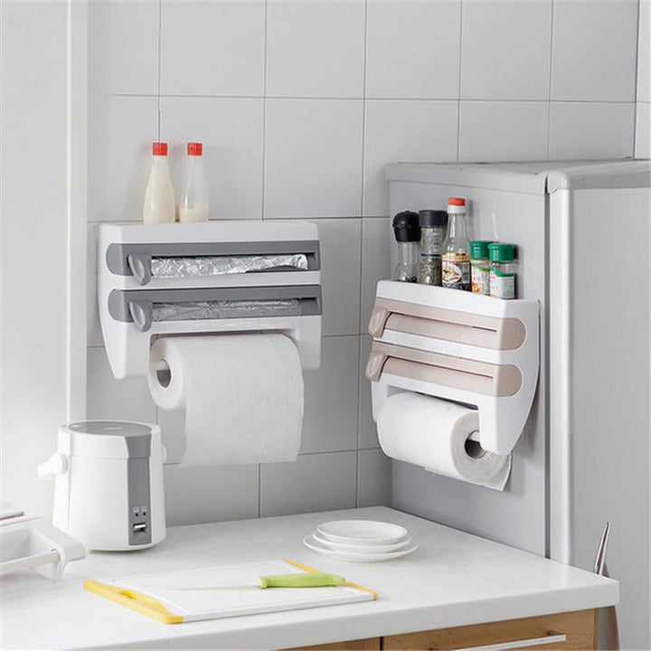 Kitchen Wrap Film Storage Rack with Cutter Aluminum Foil Barbecue Paper Rack Towel Rack Towel Kitchen Storage Rack Image 4