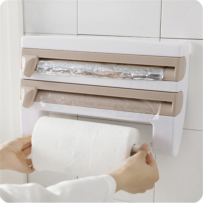 Kitchen Wrap Film Storage Rack with Cutter Aluminum Foil Barbecue Paper Rack Towel Rack Towel Kitchen Storage Rack Image 5